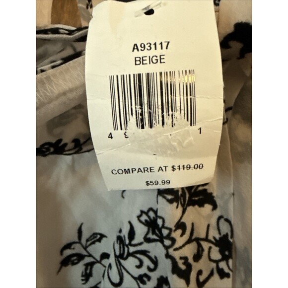 New Blouse M Beige Lined W Flocked Flowers Ruffled Sleeves Romantic Whimsy Goth - Picture 15 of 16